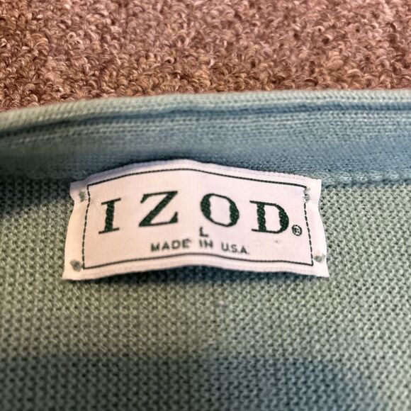 Vintage Izod Sweater Mens Green Cardigan Acrylic Made in USA 80s Granpcore Large - Picture 3 of 8